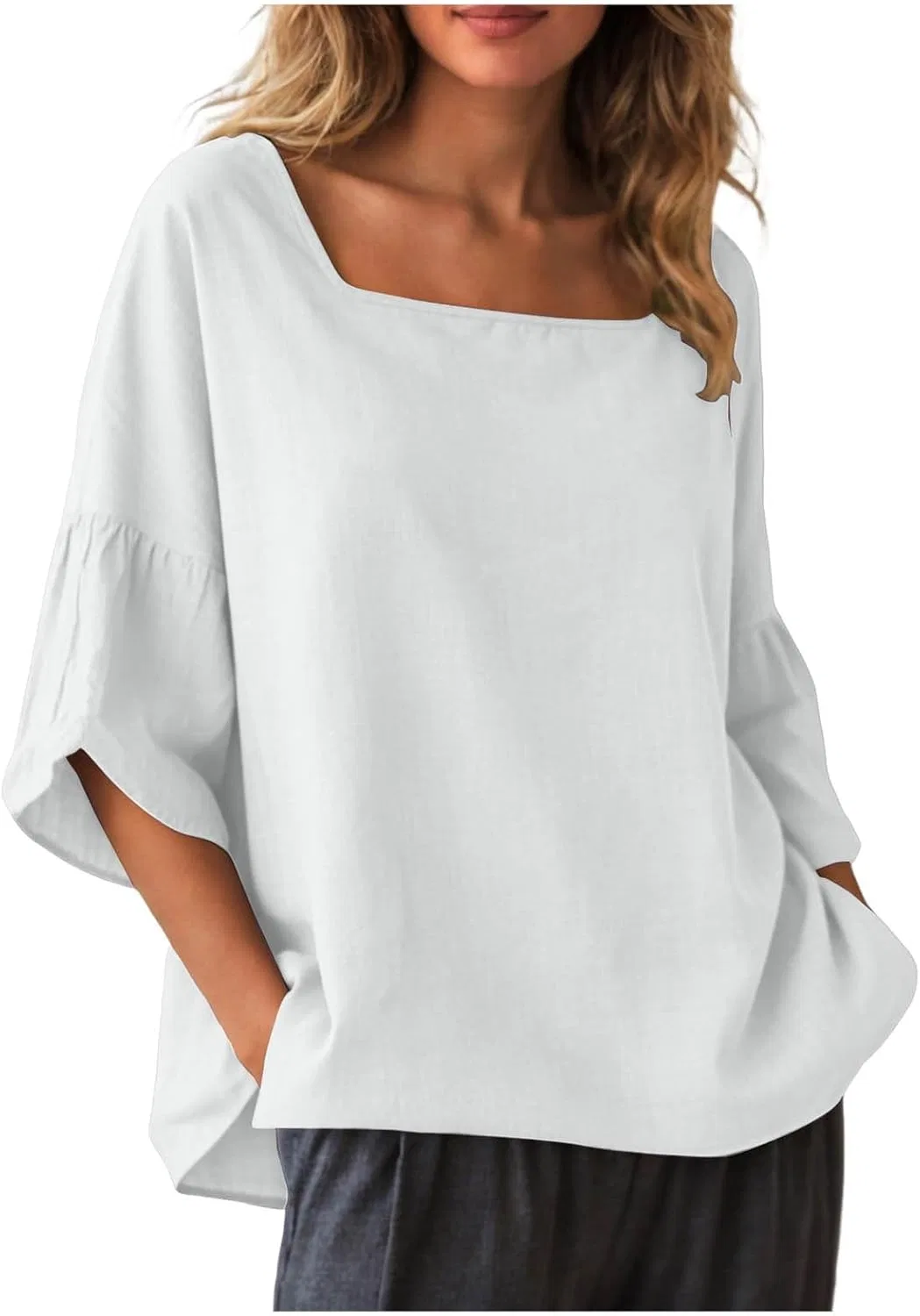 Футболка женская из льна и хлопка, T-Shirt, белый