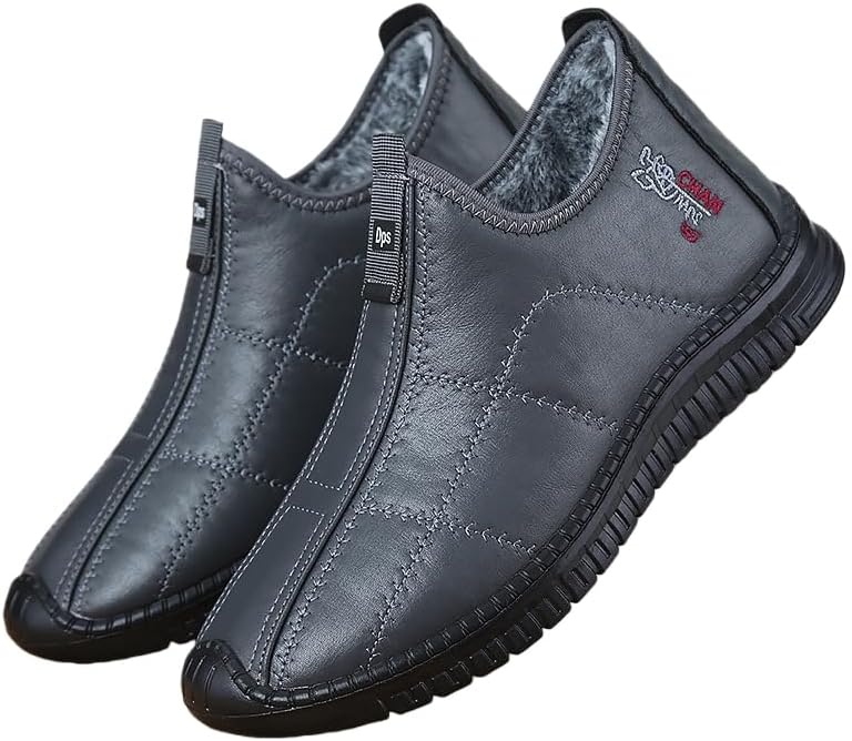 

Мужские зимние ботинки SPKFHD большого размера: теплые, утепленные, из толстого искусственного leather, противоскользящие, для людей среднего возраста и пожилых, серый