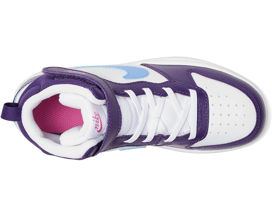 Детские кроссовки Nike Kids Court Borough Mid 2 (Little Kid), White/Royal Pulse/Eggplant — фото 2