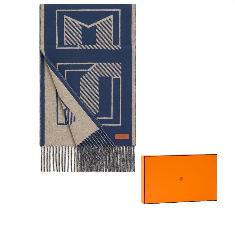 

HERMES Кашемировый вязаный шарф женский чернильно-синий, Ink Blue