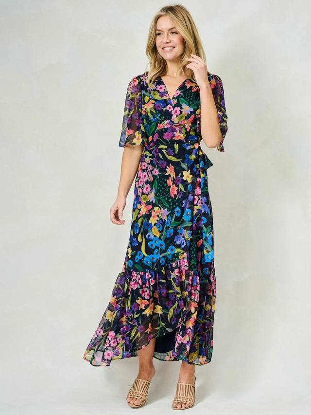 

Платье макси Nesta из шифона с цветочным принтом и запахом Hope & Ivy, Navy/Multi