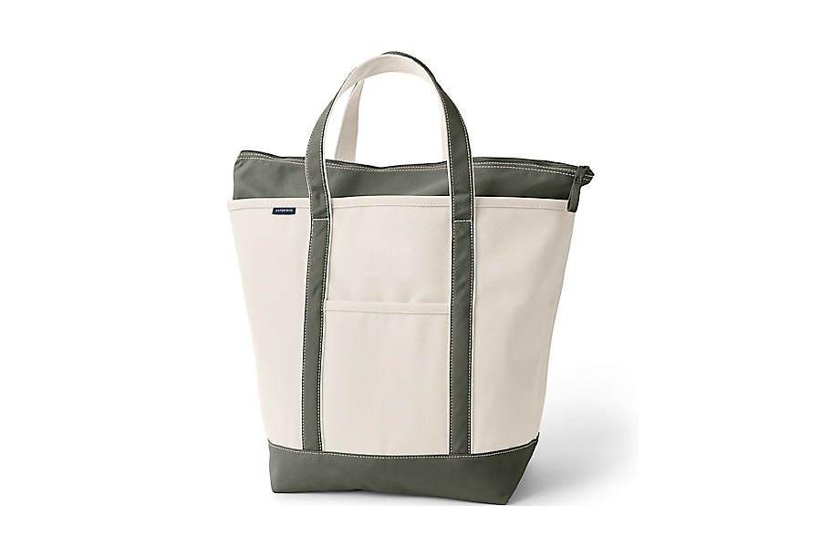 

Большая холщовая сумка-тоут с пятью карманами и застежкой-молнией Lands' End, цвет natural/dark olive green, Оливковый, Большая холщовая сумка-тоут с пятью карманами и застежкой-молнией Lands' End, цвет natural/dark olive green