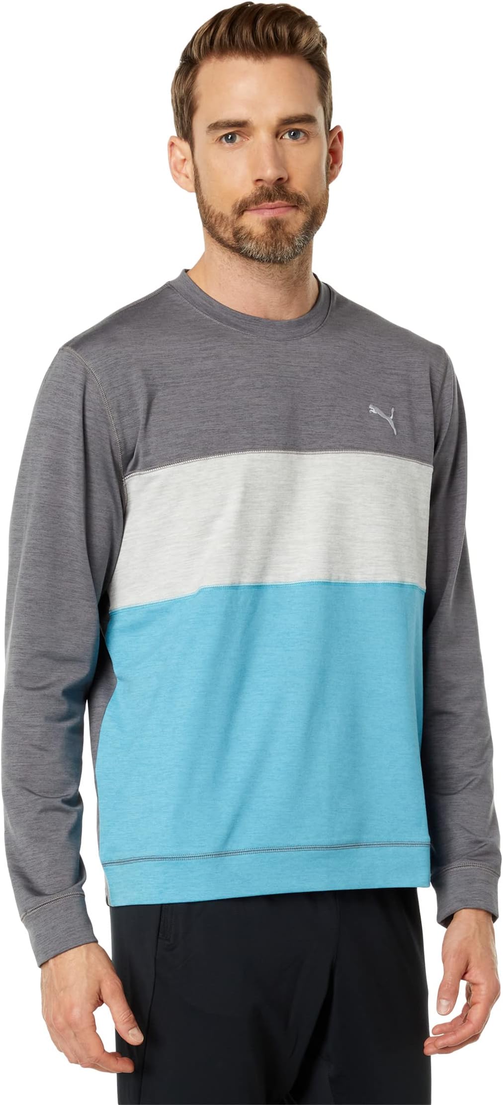 

Толстовка Puma Cloudspun Color-Block Crew Neck, цвет Quiet Shade Heather/Dusty Aqua Heather