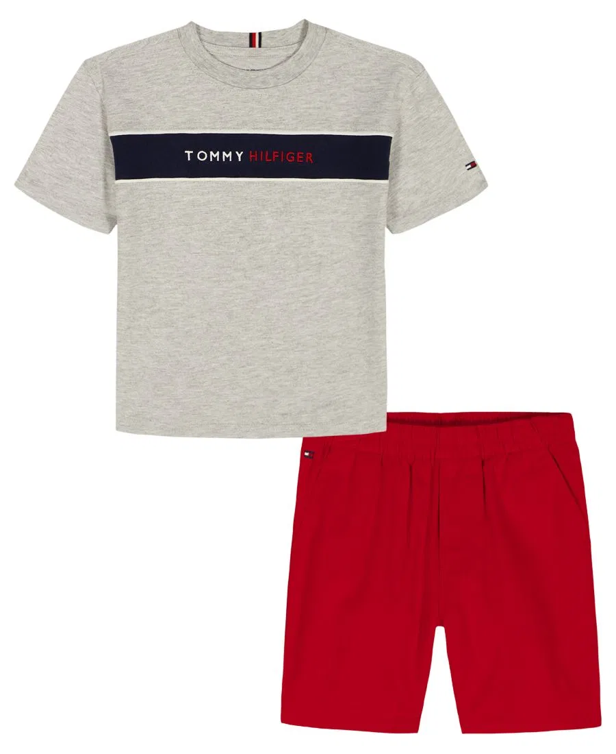 Детский комплект из футболки с круглым вырезом и шорт (2 размера, 2T-7) Tommy Hilfiger, красный — фото 3