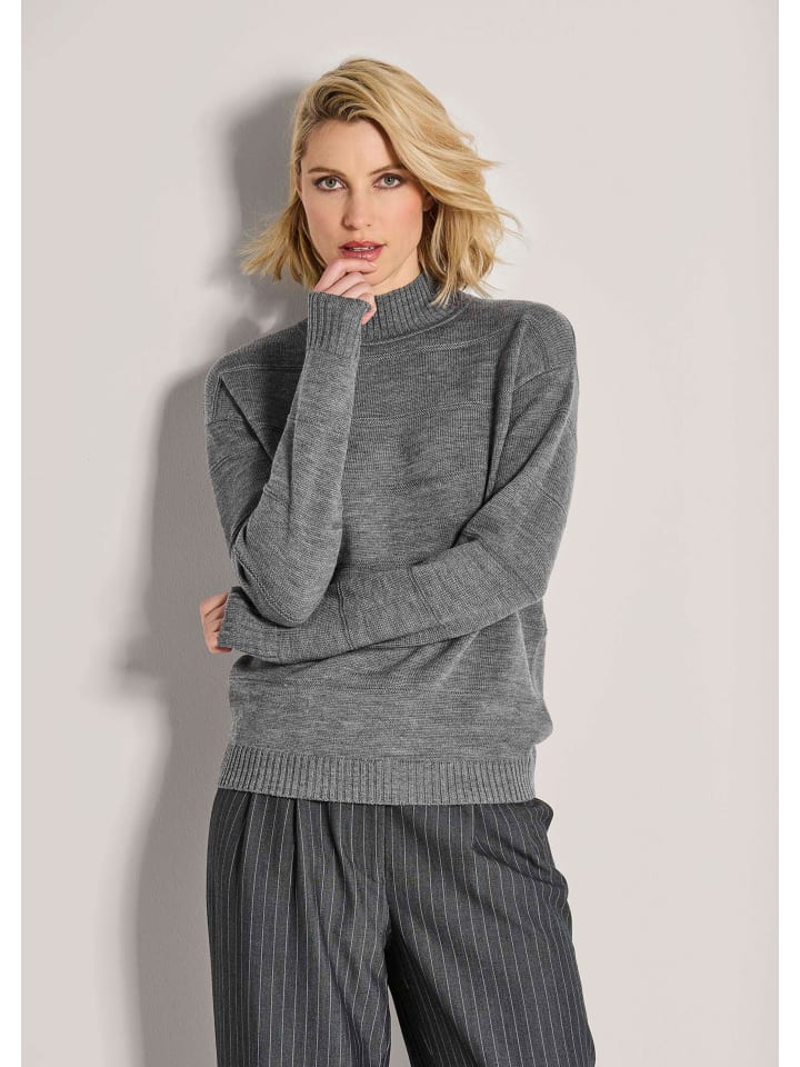 

MADELEINE Элегантный шерстяной свитер с горизонтальной текстурой, цвет серый/бежевый/меланж