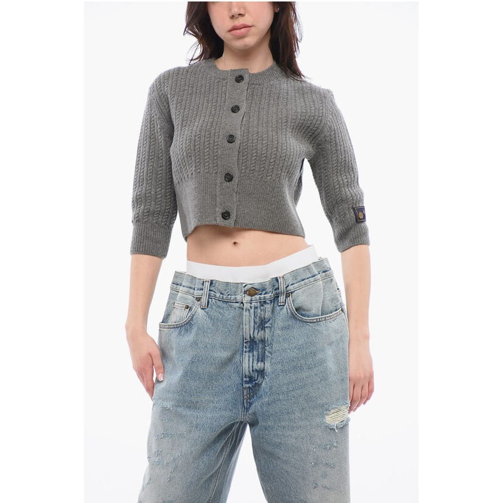 

Укороченный шерстяной кардиган с косами We11Done, Gray