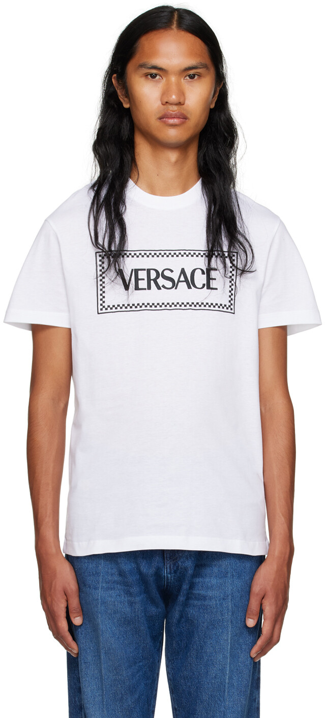 

Versace Белая футболка с вышивкой, Белый, Versace Белая футболка с вышивкой