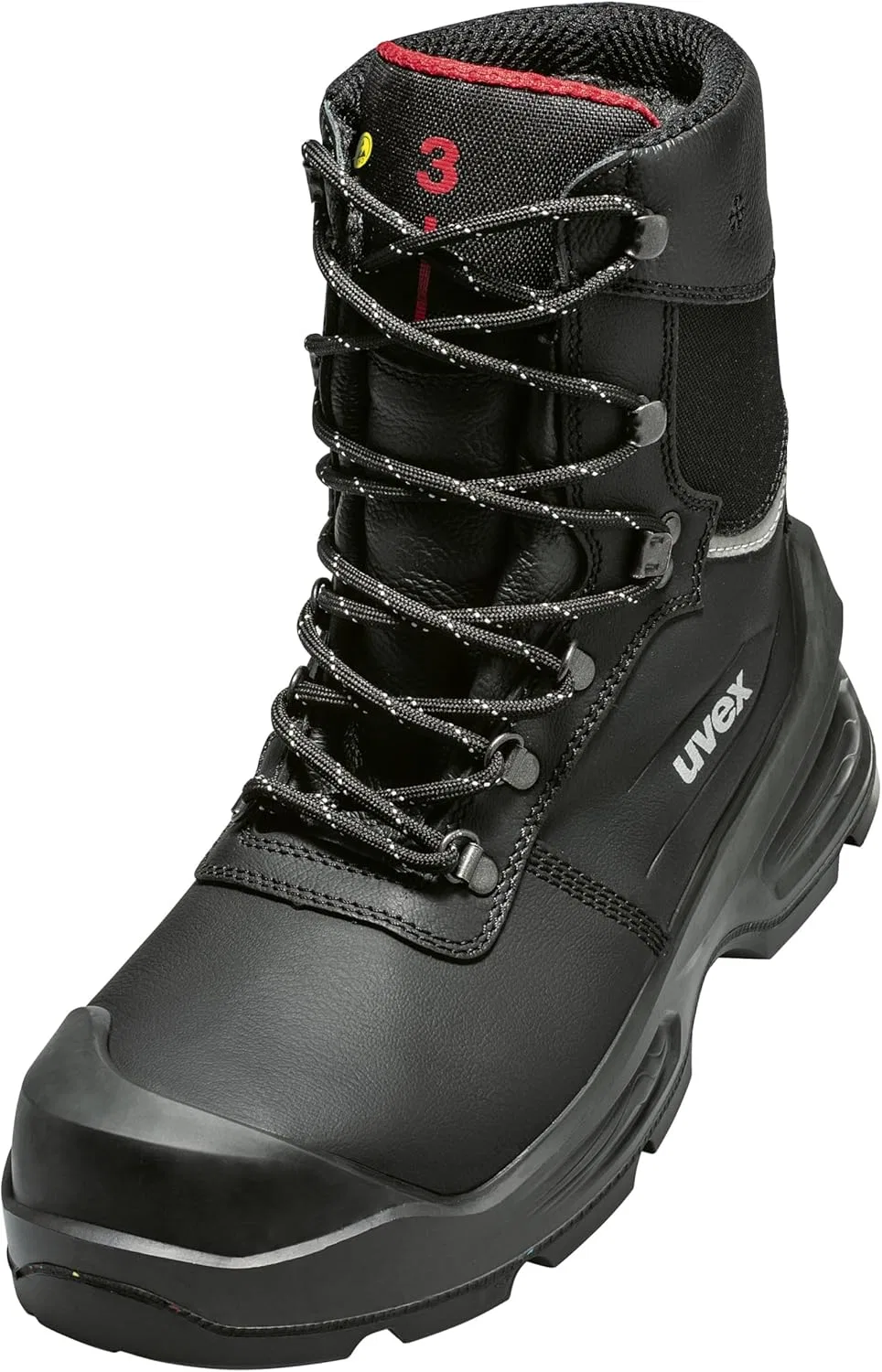Зимние рабочие ботинки Uvex 3 quatro Safety Boots S3 ESD - зимняя рабочая обувь из кожи с теплой подкладкой, защитным носком без металлических вставок, нескользящей полиуретановой подошвой, широкой посадкой - ширина 11 см, Black