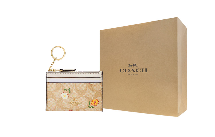 

Coach Узкий чехол для удостоверения личности из холста с кожаным держателем для карт, женский, светло-хаки