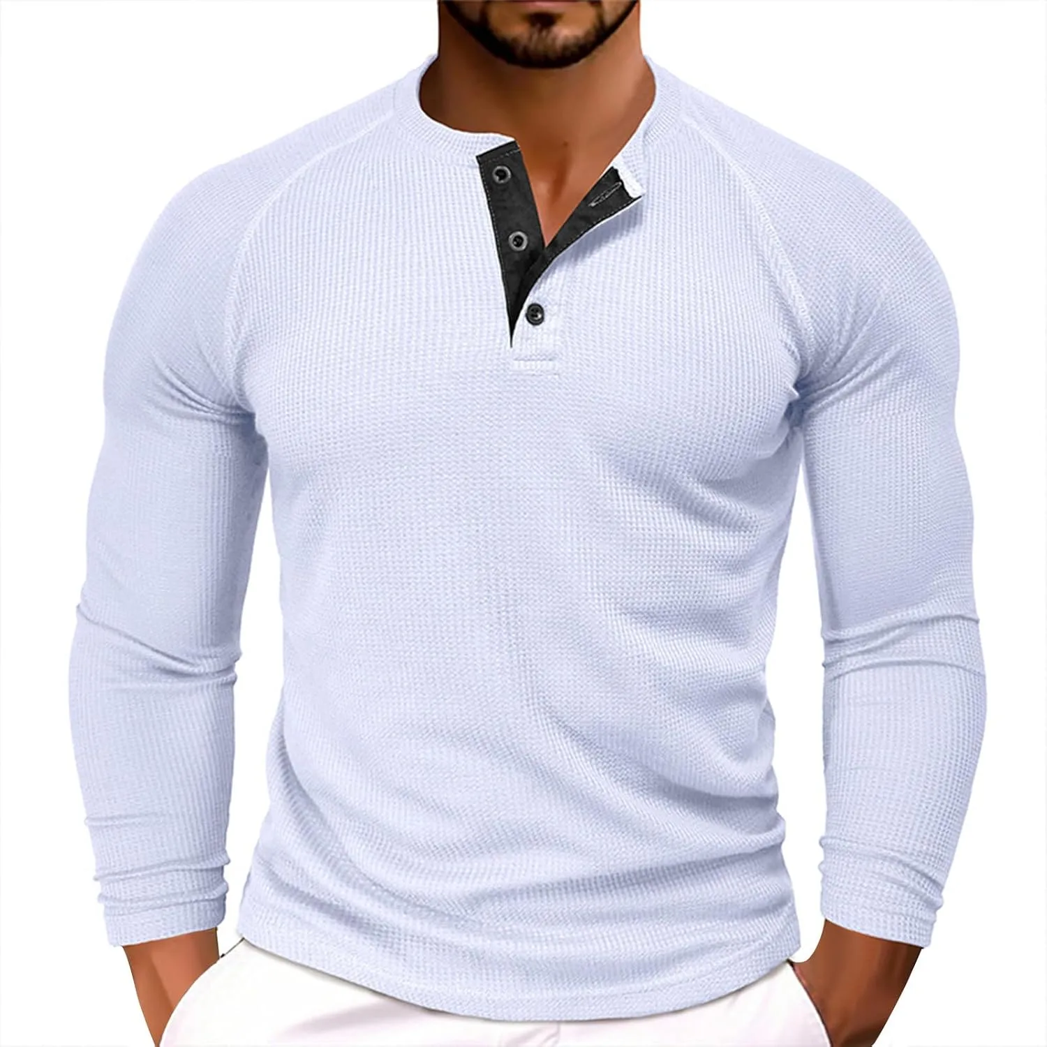 

Мужская рубашка с длинным рукавом Henley Casual Button Neck AAZJSS