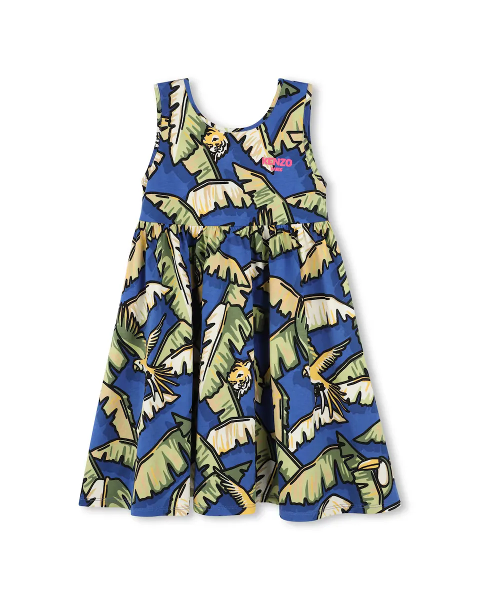 

Платье для девочки из хлопка с принтом Kenzo Kids, синий индиго