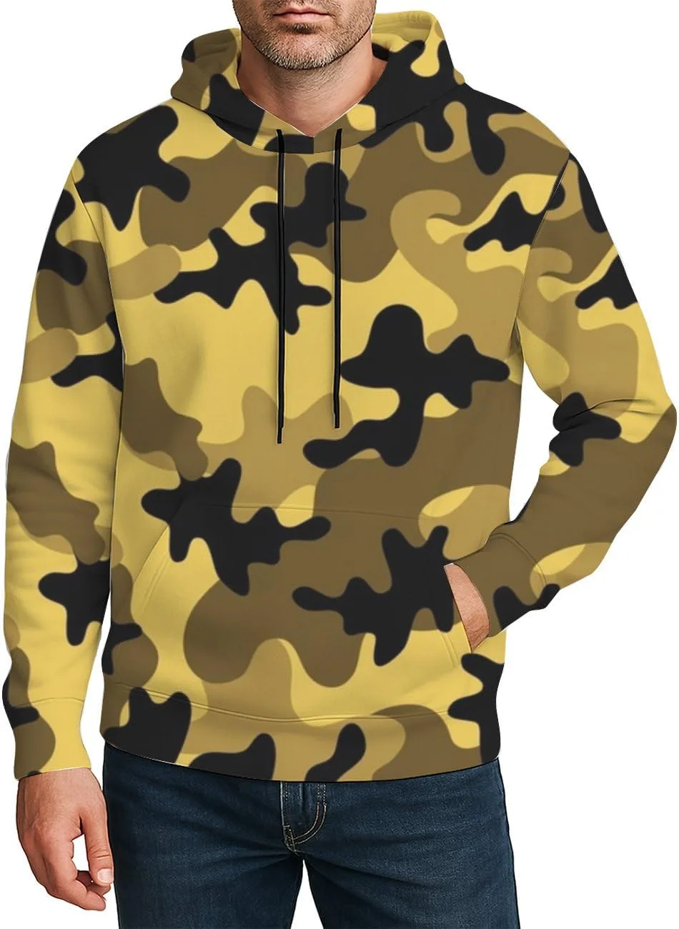 

Мужской худи с принтом, Desert Camo Tone, с карманом и кулиской Deovige