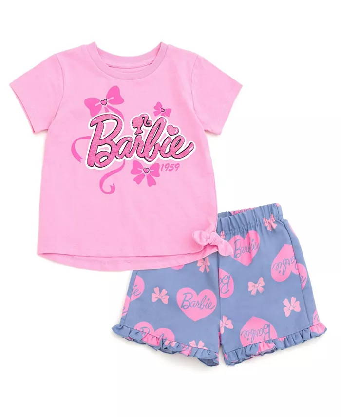 

Комплект для девочки: футболка с баской и шорты Barbie, розовый
