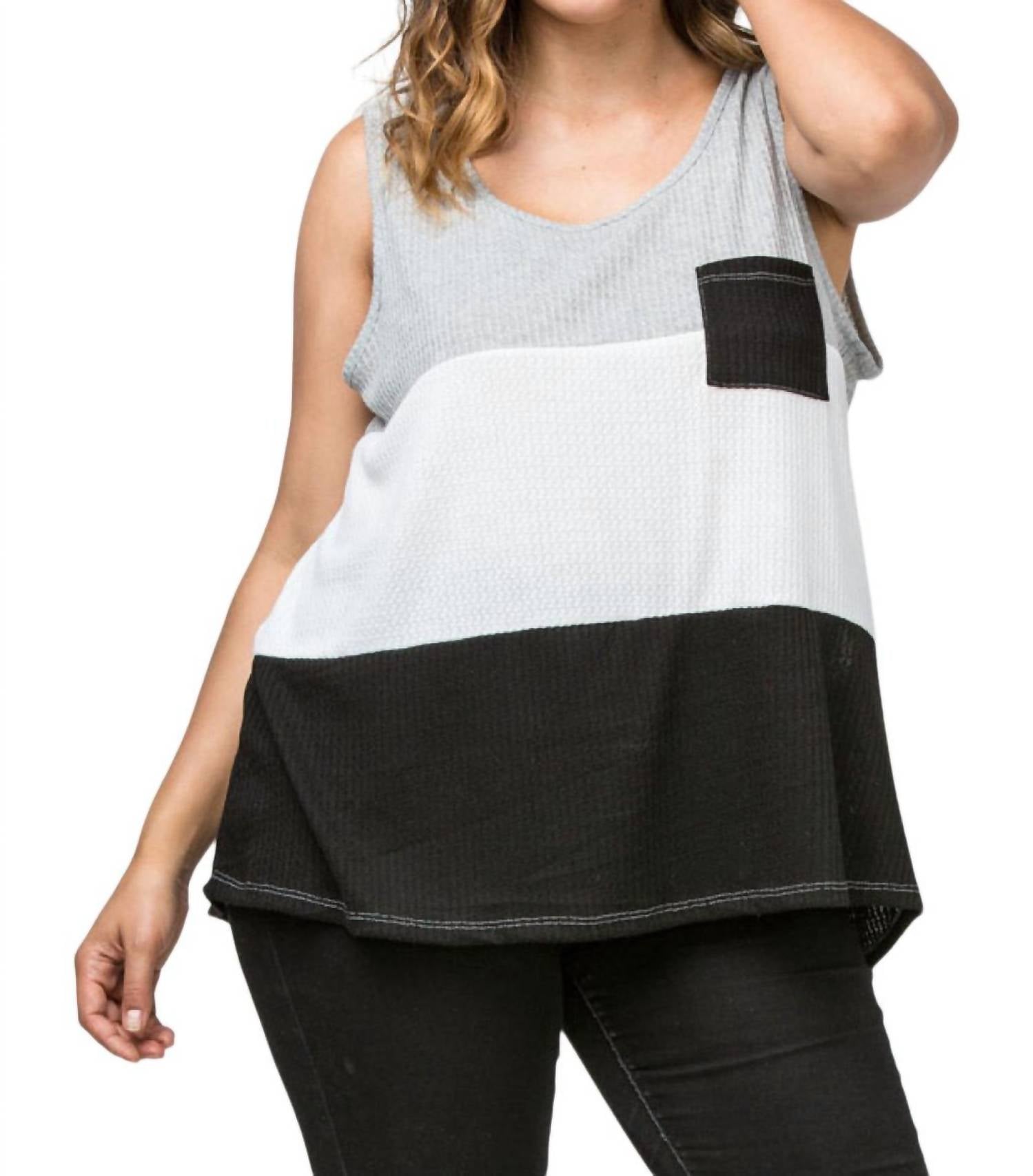 

Топ с вафельным узором Color Block Knit в черном, белом и сером цвете entro