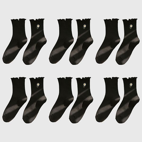 

Женские носки Mustard с рюшами и вышивкой ромашкой, 6 шт Anna-Kaci, Black