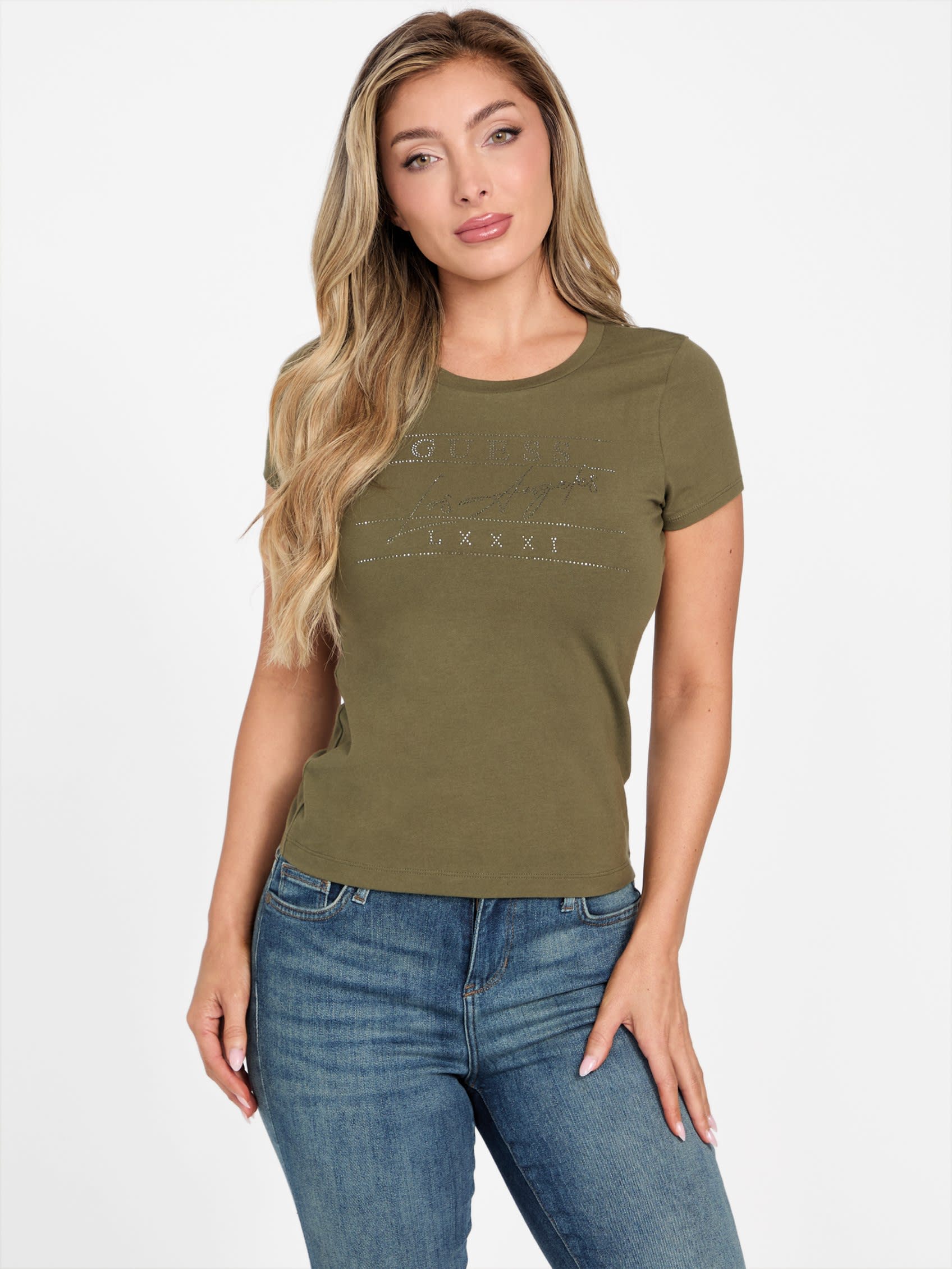 

Футболка Eco Viktoria с камнями Guess Factory, Dusty Sage