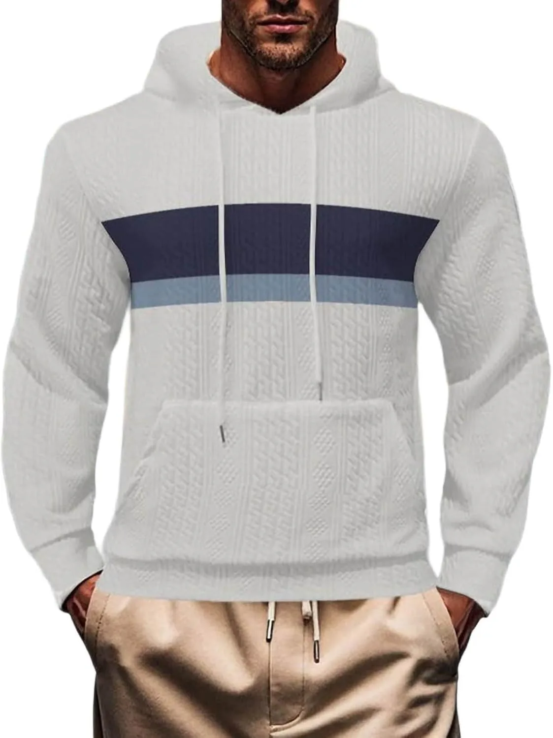 

Мужской худи с кабельной вязкой и цветными блоками