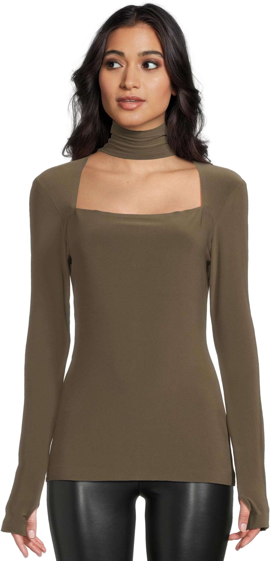 

Топ Norma Kamali Long Sleeve Sweetheart Turtle Top, цвет Bark