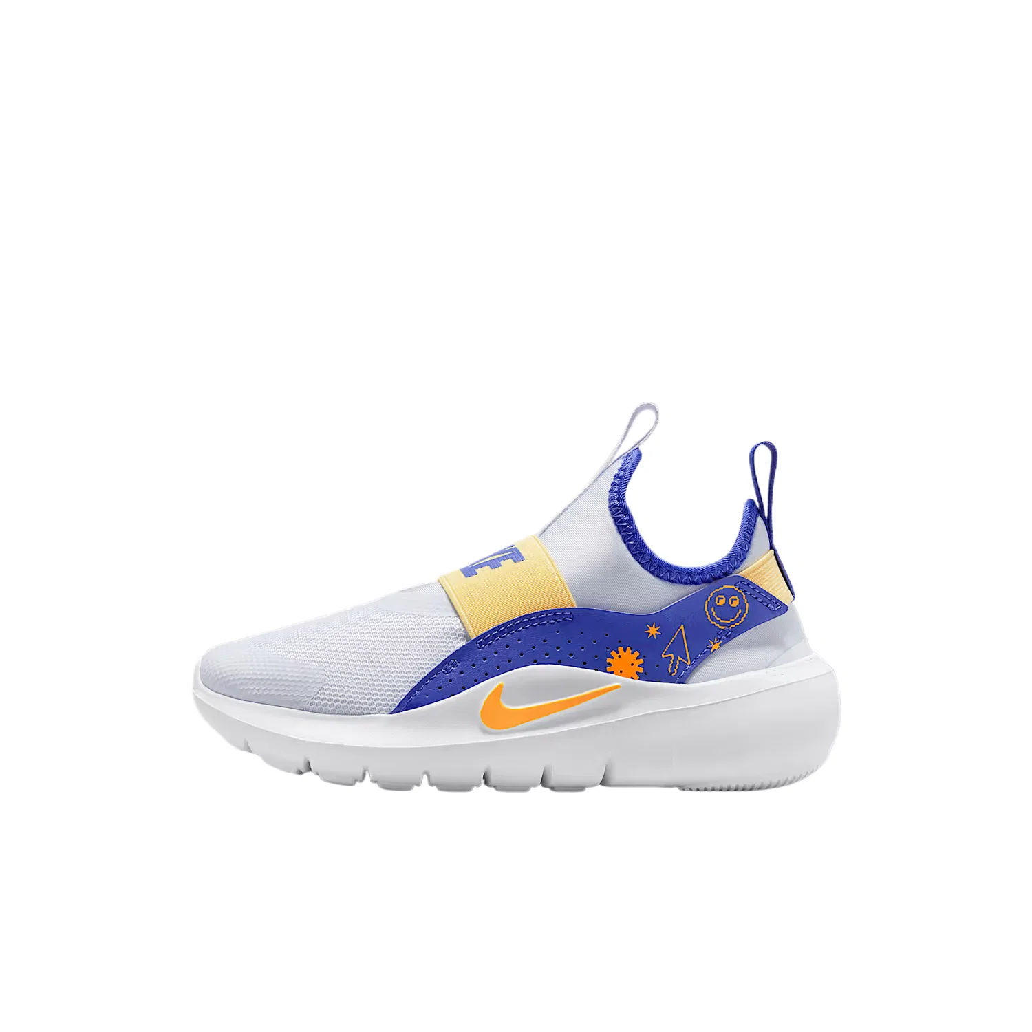 Детские кроссовки для бега Flex Runner 4 из текстиля и искусственной кожи Nike, Soccer Gray/Slate Blue/Soft Yellow/Laser Orange