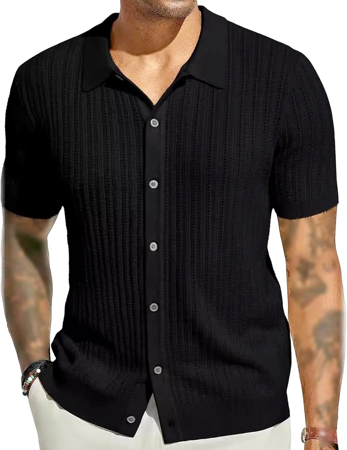 

Мужская повседневная вязаная рубашка с кубинским воротником PHJTOMK