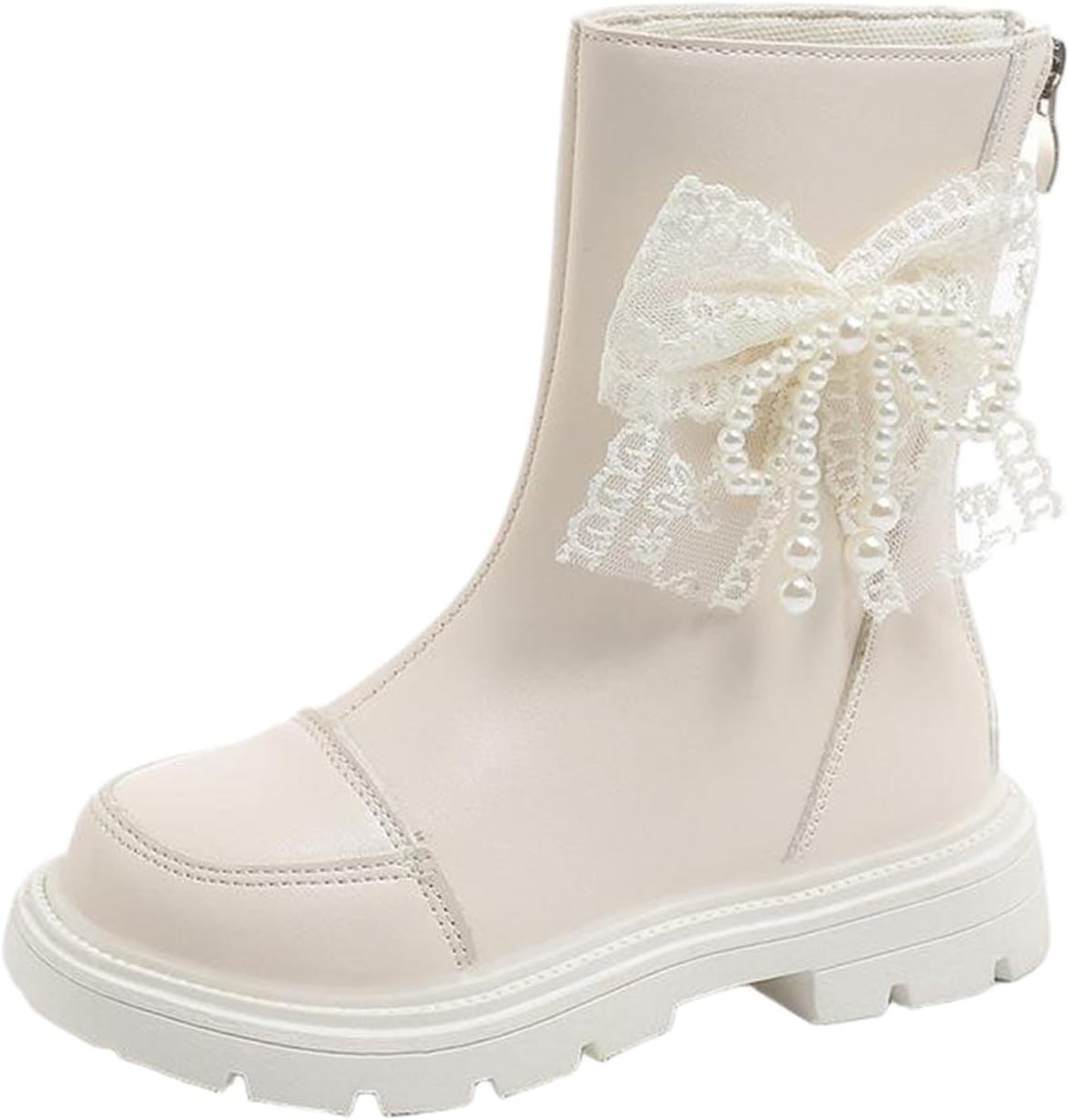 

Детские элегантные принцесские ботинки с бантом, жемчужным декором и украшением в виде шарика, модные высокие ботинки на платформе из искусственной кожи Generic, White