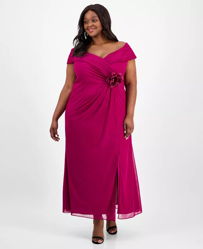 

Платье A-силуэта с разрезом спереди и отделкой в виде розеток, plus size Alex Evenings, розовый