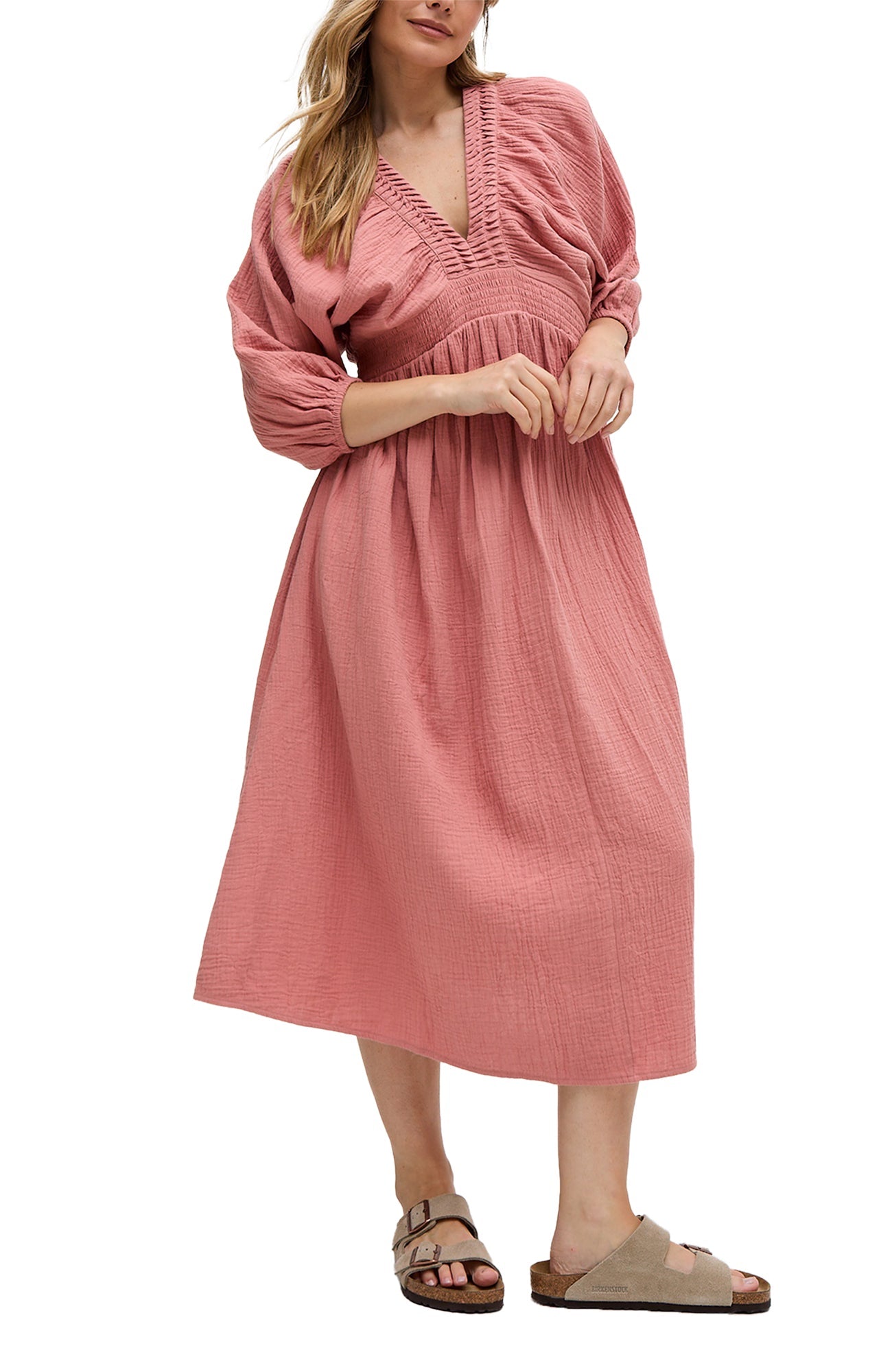 

Женское платье-миди Soipoi от Raffya с V-образным вырезом и рюшами Raffya, розовый