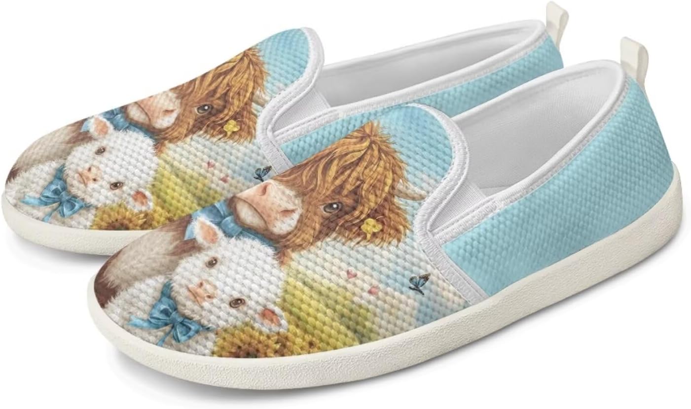 

Кроссовки JoyLamoria с сетчатым верхом и принтом капибары, эспадрильи без шнурков, с поддержкой свода стопы, для женщин и мужчин, для бега и ходьбы, легкие, Highland Cattle and Sheep