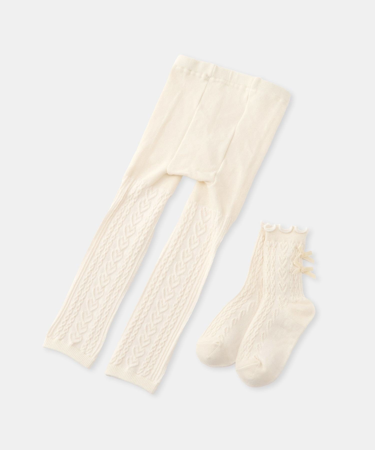 Леггинсы и носки с облегающим поясом и узором «сердечки» ROPE' PICNIC KIDS, Off-white (15)