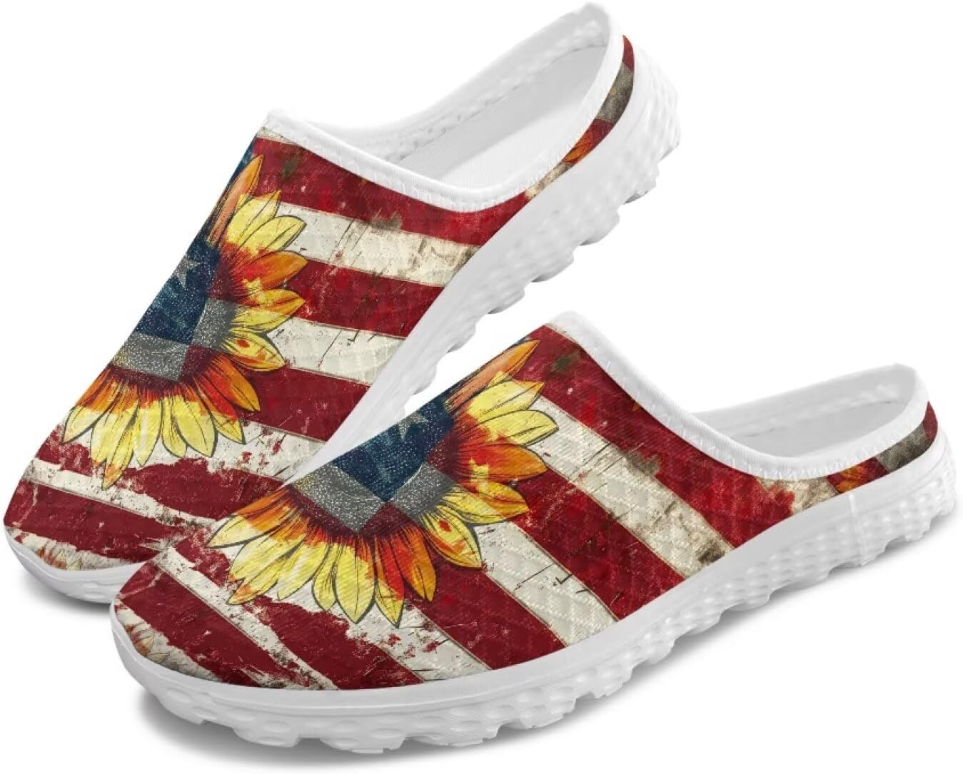 

Полуботинки-тапочки, повседневные спортивные туфли без шнурков, прогулочные мюли с противоскользящей подошвой для дома и улицы, женские Tomeusey, Usa Flag Sunflower