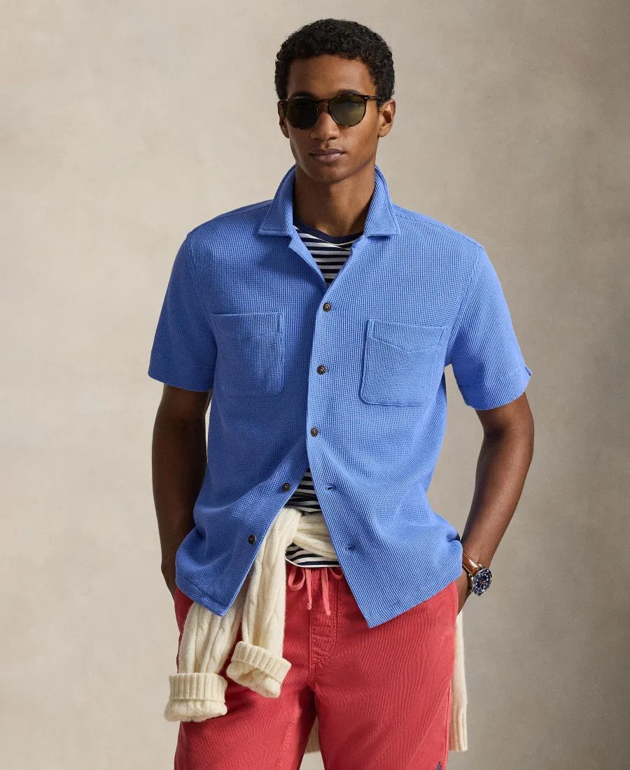 Мужская рубашка с коротким рукавом из вафельной вязки Polo Ralph Lauren, темно-синий
