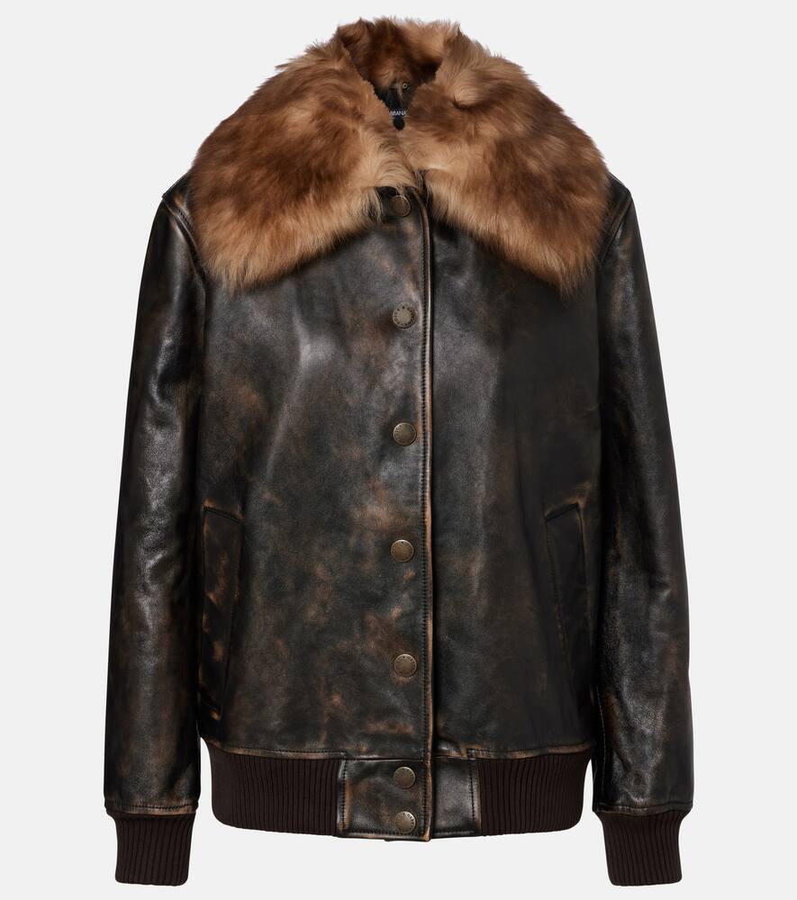 

Кожаная курка-бомбер с отделкой из овчины Dolce&Gabbana, Brown-Grey 5