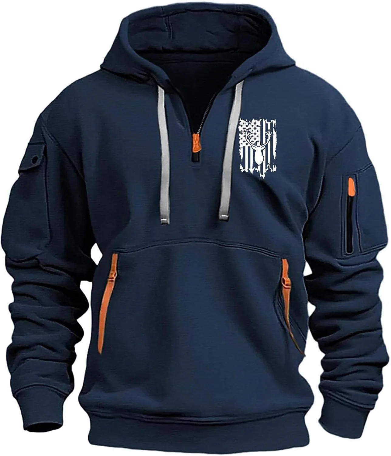 

Толстовка с капюшоном Long Sleeve Men's Color Pullover Fleece с большими карманами Cheyubny