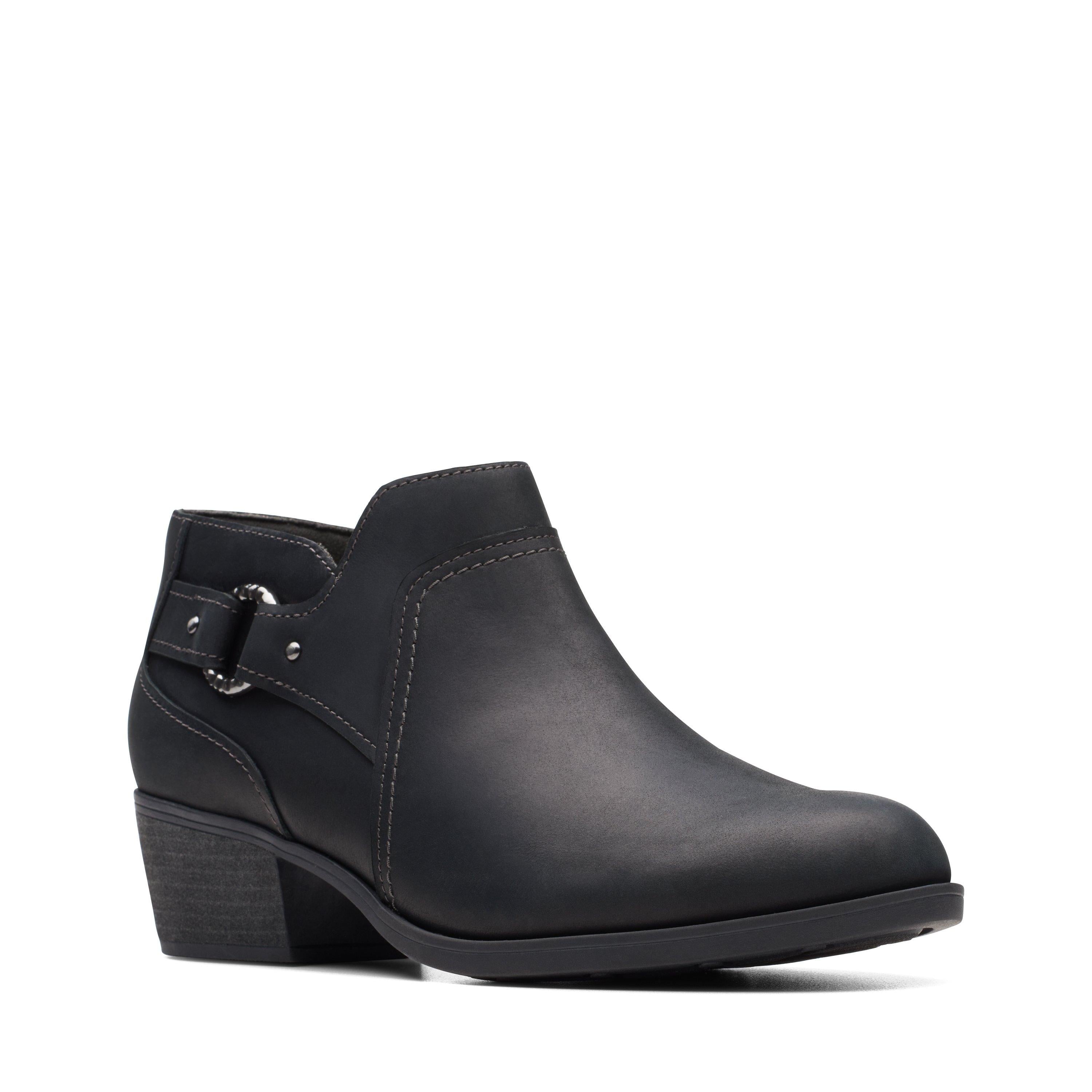 Ботильоны женские Clarks на каблуке с пряжкой, черный — фото 2