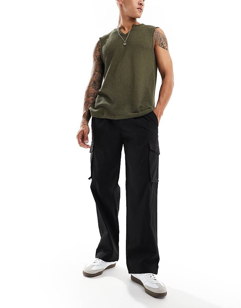 

Черные широкие брюки-карго с кулиской и кулиской Jack & Jones
