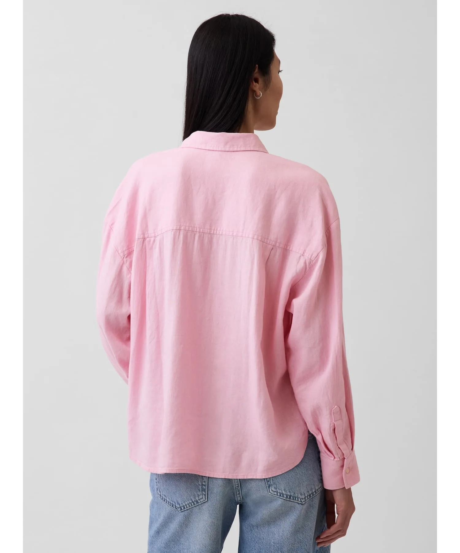 (W) Рубашка оверсайз из смесовой льняной ткани GAP, PRIMROSE_PINK — фото 3
