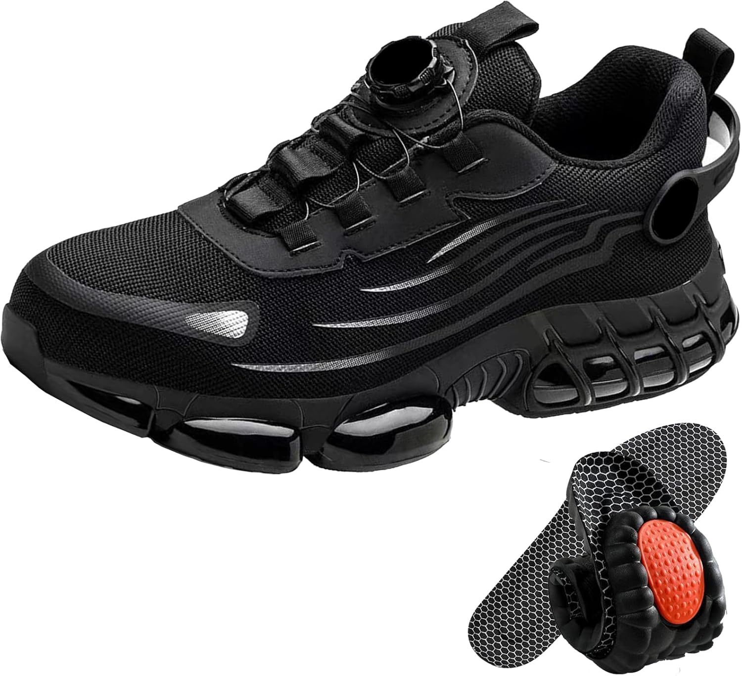 

Стальные ботинки YONOVNEW для мужчин и женщин - дышащие легкие туфли с противоскользящей износостойкой подошвой и эластичными стельками, защитная обувь для строительства, складов, мастерской (черный/серый)