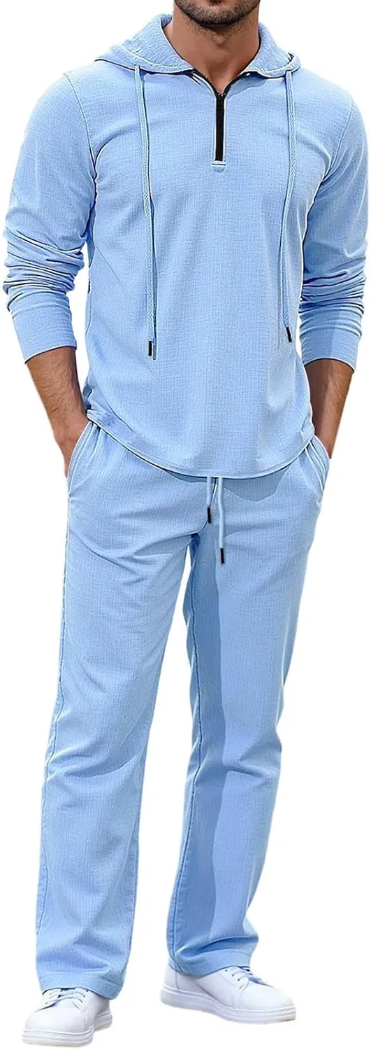 Мужской спортивный костюм с капюшоном, дышащий, Sky Blue
