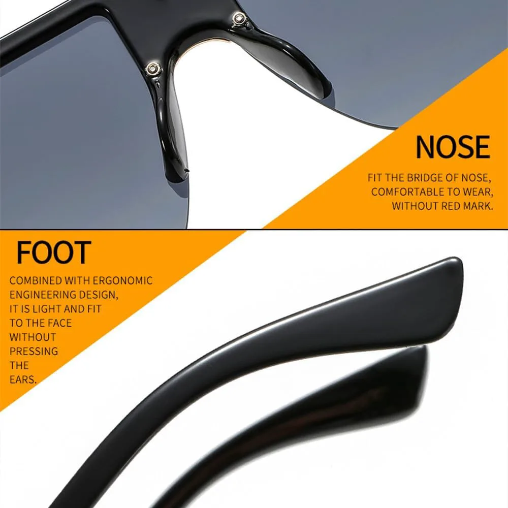 

Солнцезащитные очки без оправы для женщин и мужчин, большие, в стиле ретро, ​​с плоской верхней частью, крупные, с защитой от УФ-излучения UV400 TVTBBVV, Black