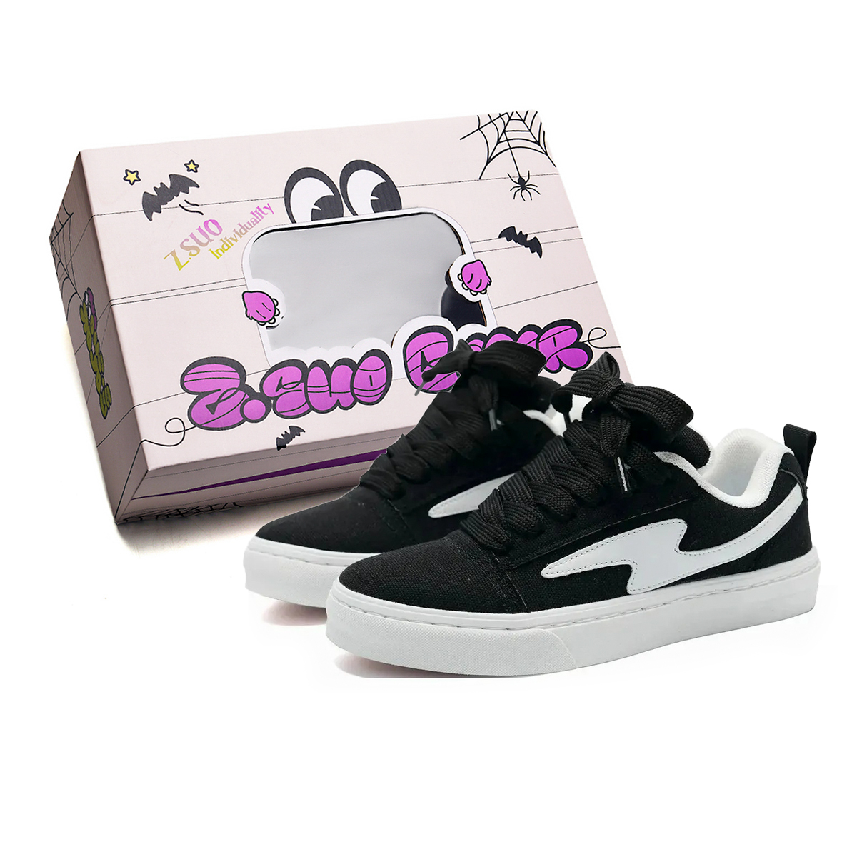 

Z.SUO Низкие скейтбордские кроссовки унисекс с черными шнурками, цвет Black Shoe Laces