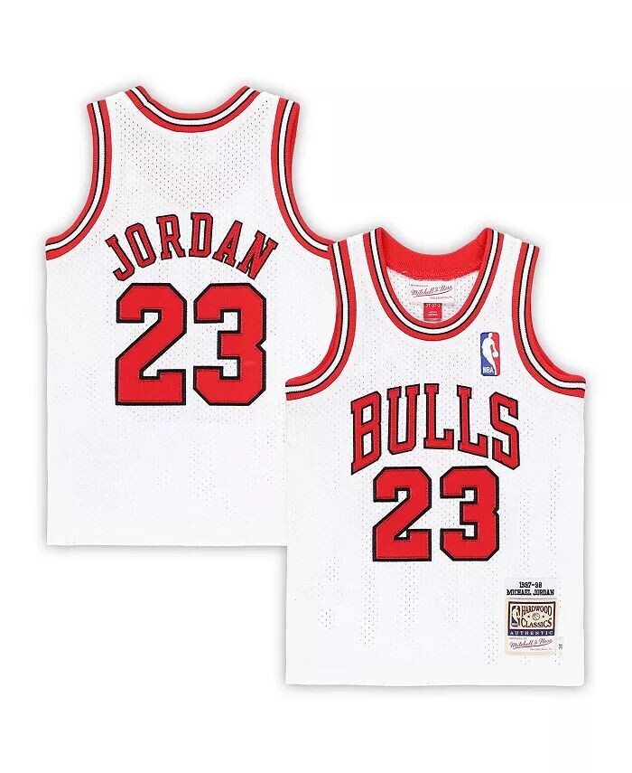 Аутентичный джерси из твердой древесины Майкла Джордана White Chicago Bulls 1997/98 для мальчиков и девочек для малышей Mitchell & Ness, белый — фото 2