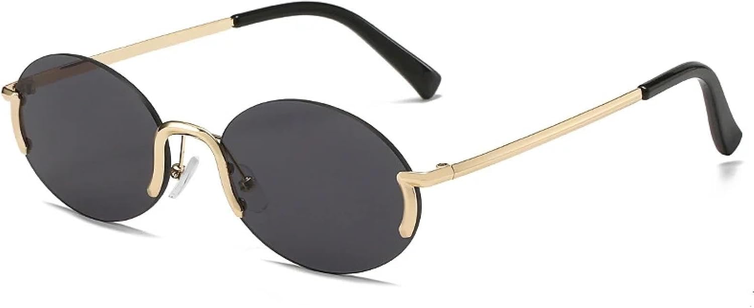 

Маленькие овальные солнцезащитные очки в стиле ретро без оправы для женщин и мужчин, модные летние очки для путешествий с защитой от УФ-излучения UV400 TKKTLLT, Gold Gray