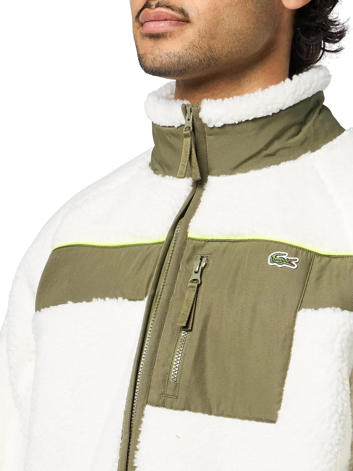 Толстовка на молнии Lacoste Colorblock Sherpa Fleece, Flour/Olive — фото 3
