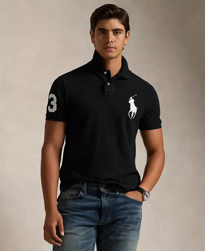 

Мужская поло Big Pony Custom Slim Fit с сетчатой тканью Polo Ralph Lauren, черный