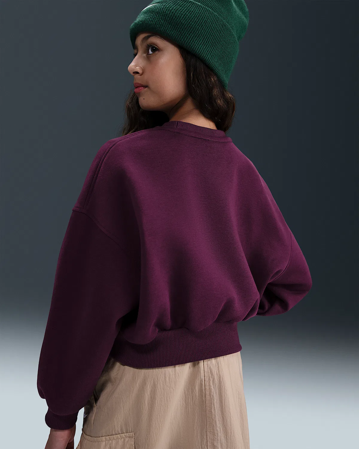 Детский свитшот Nike Sportswear Club Fleece с круглым воротом, Bordeaux/White — фото 2
