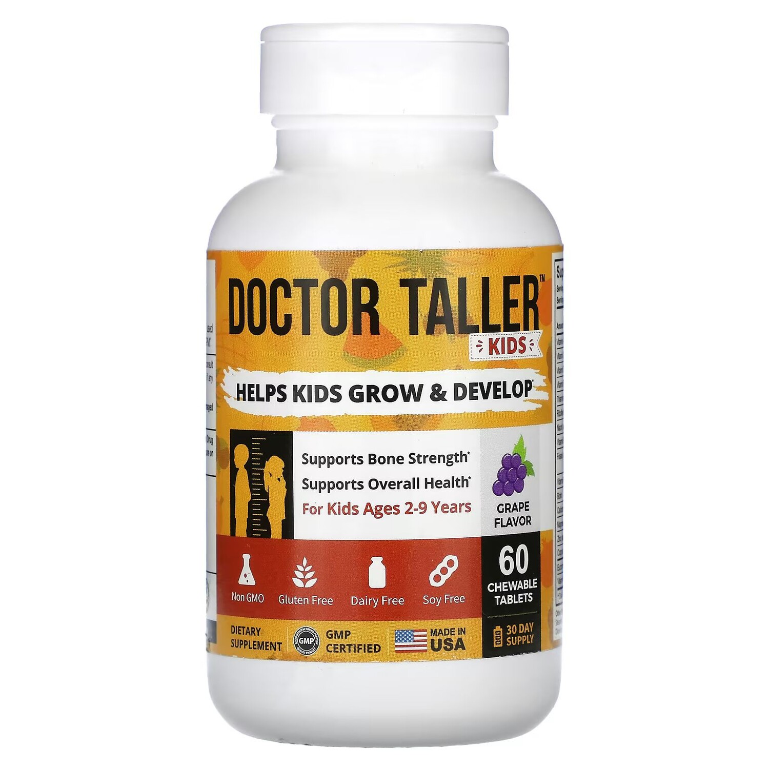 

Doctor Taller, Дети в возрасте 2–9 лет, виноград, 60 жевательных таблеток Nubest