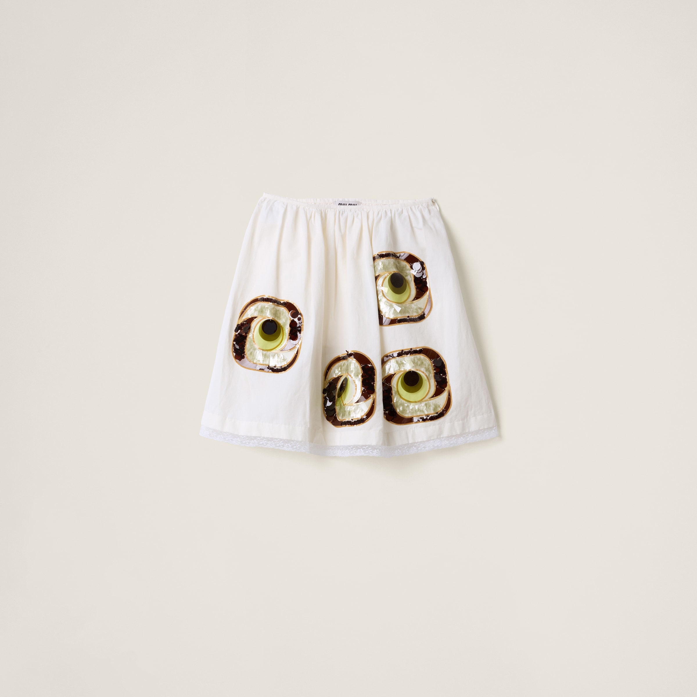 

Вышитая юбка из поплина MIU MIU, белый