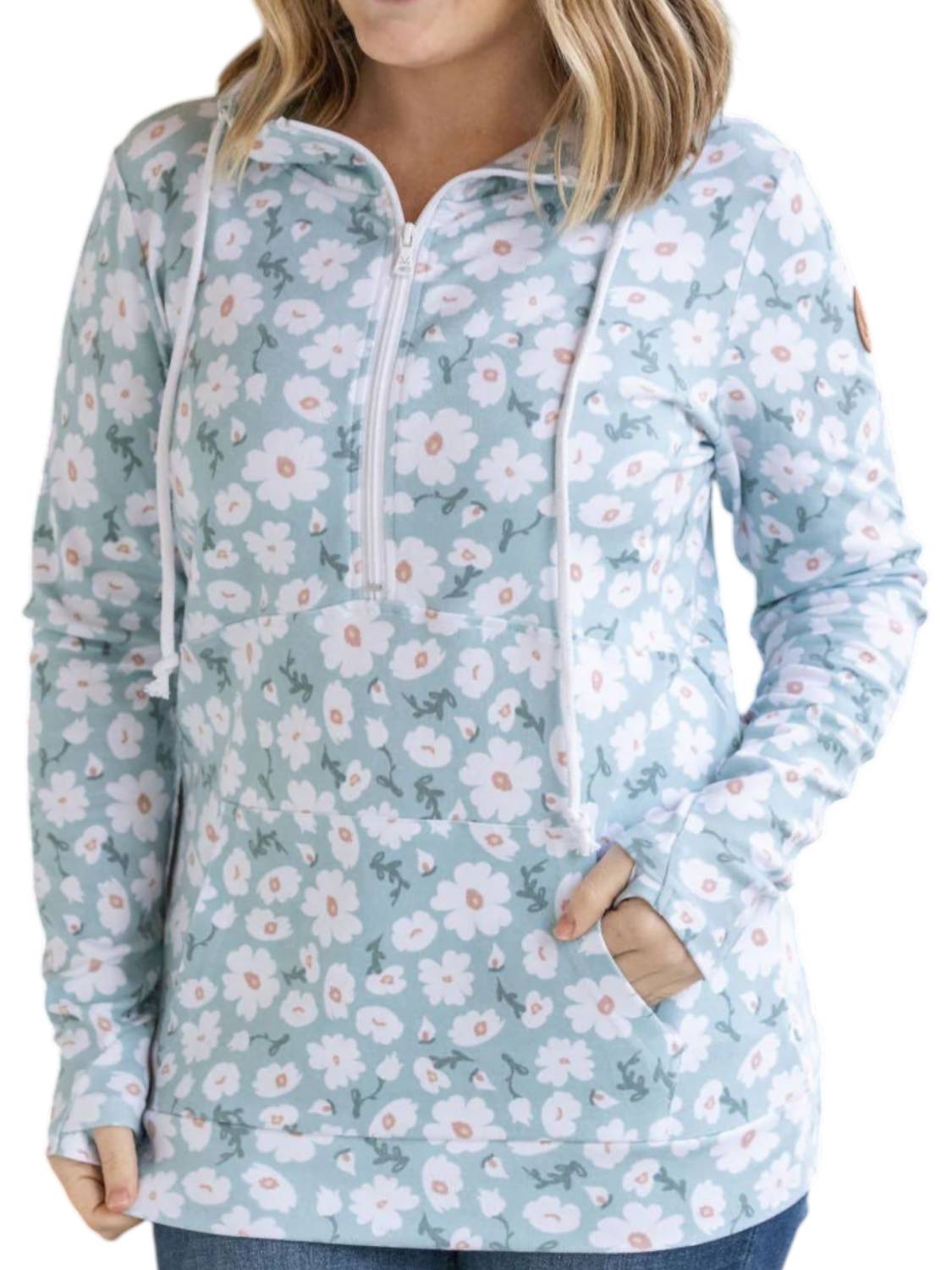 

Полузип худи в зеленом цветочном принте Michelle Mae