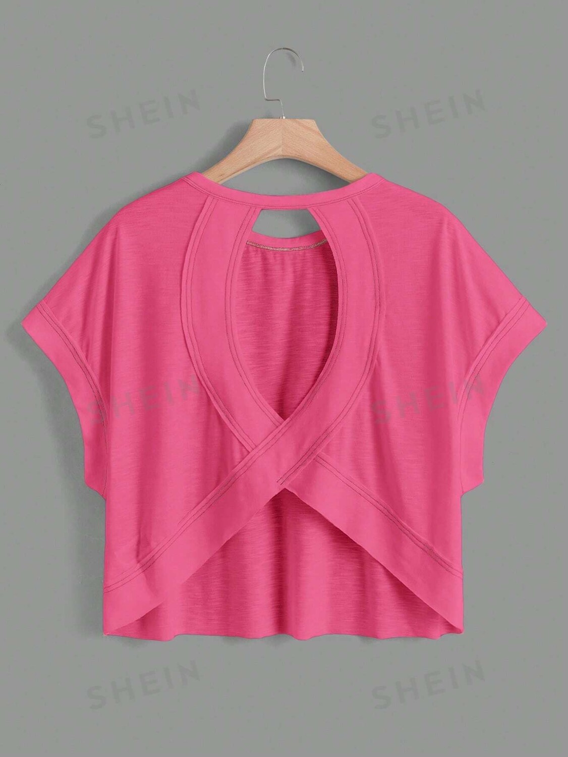 

Футболка женская Shein Essnce с открытой спиной, ярко-розовый