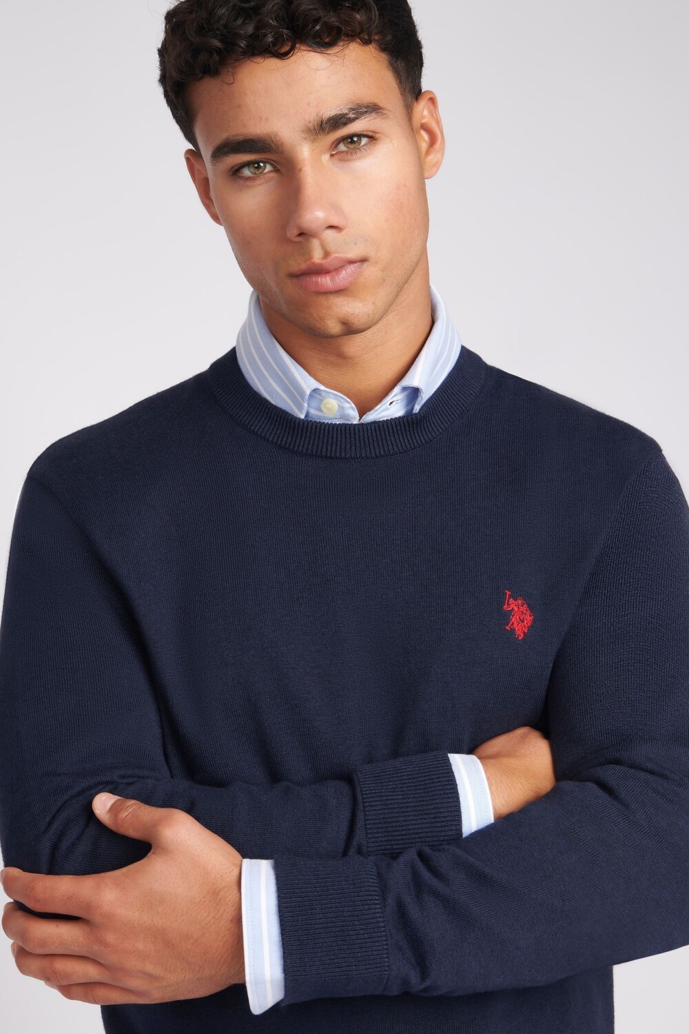 Мужской хлопковый свитер с круглым вырезом U.S. Polo Assn, синий — фото 2